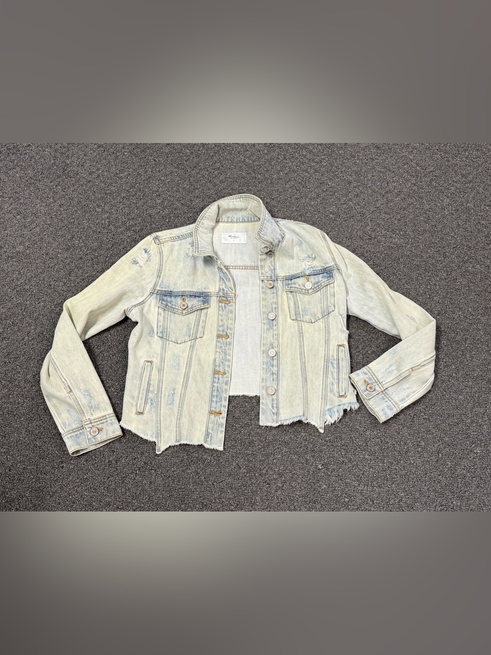 KanCan Light Wash Distressed Denim Jacket - Pale Blue